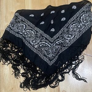 Black Paisley Fringe Bandana Scarf